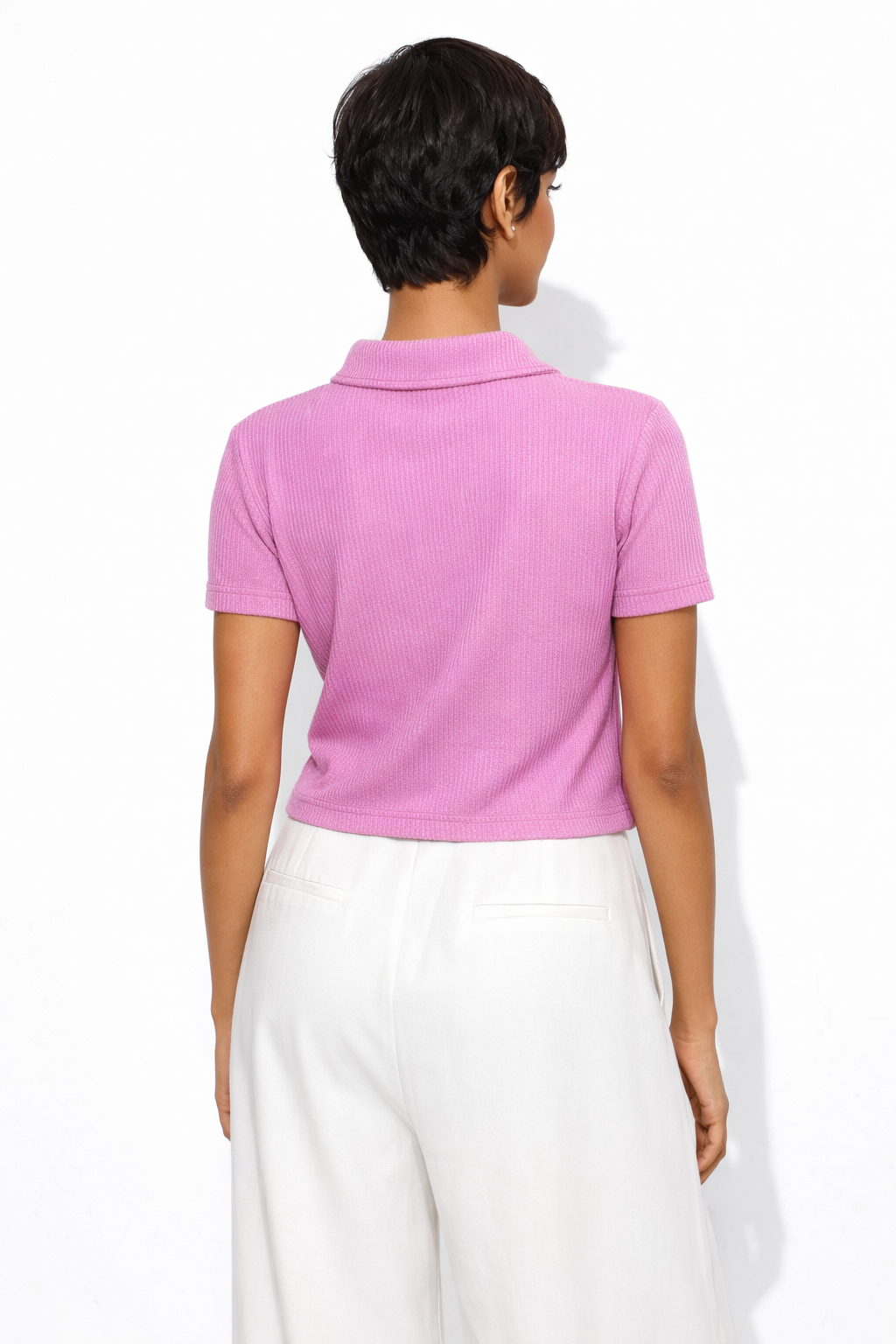 Women solid zipper crop  top