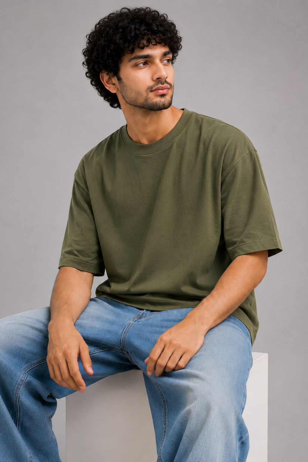 Oversized French Terry T-shirt – Olive
