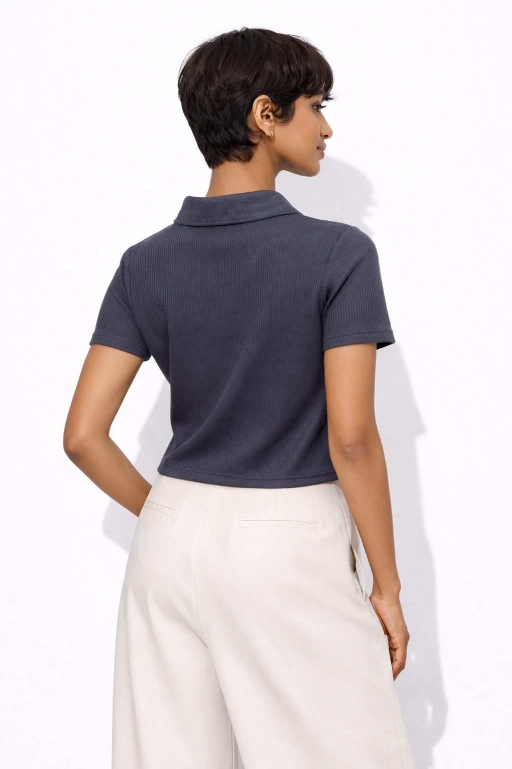 Women solid zipper crop  top