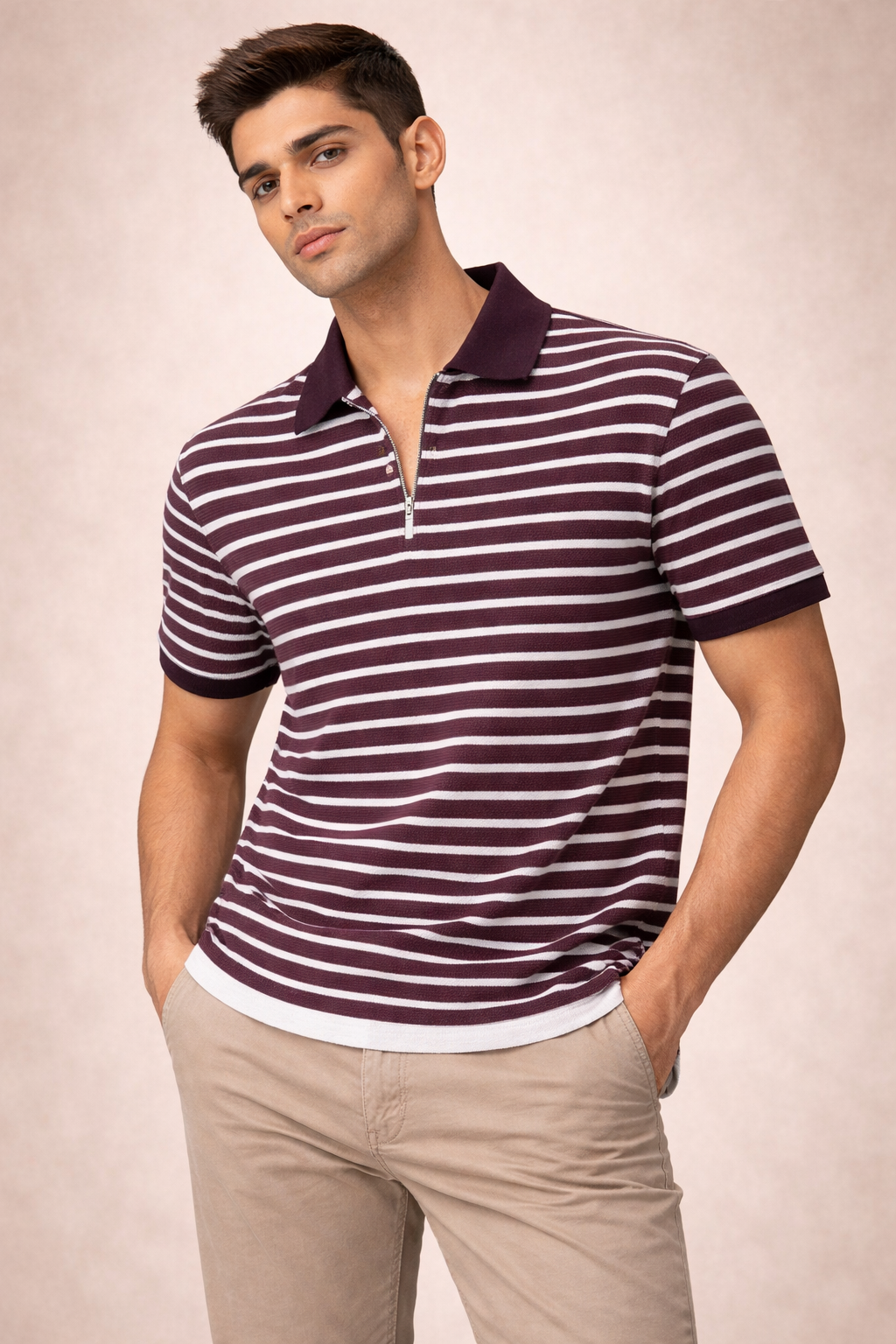 Mens half sleeve zipper t-shirt