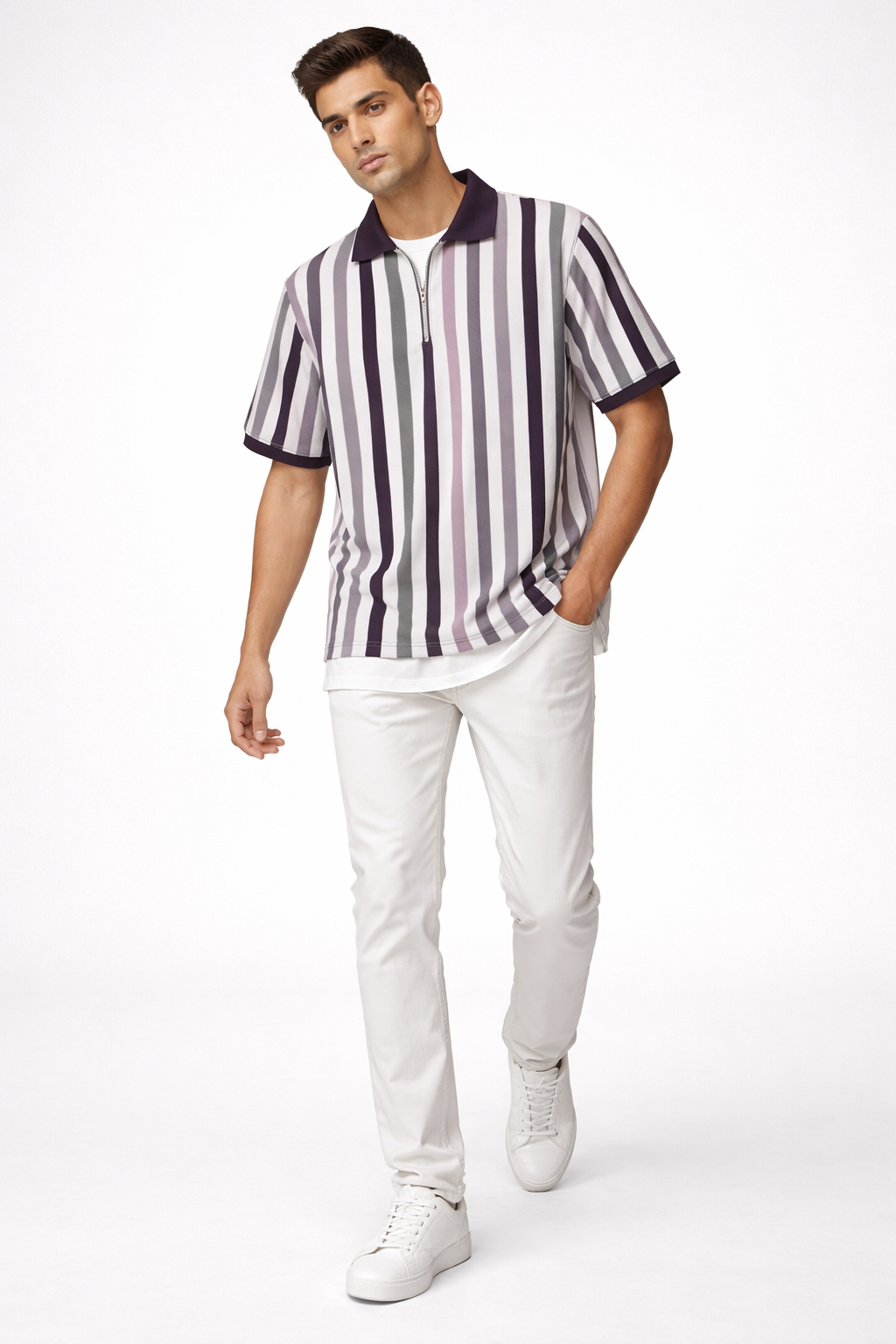 Mens half sleeve zipper t-shirt
