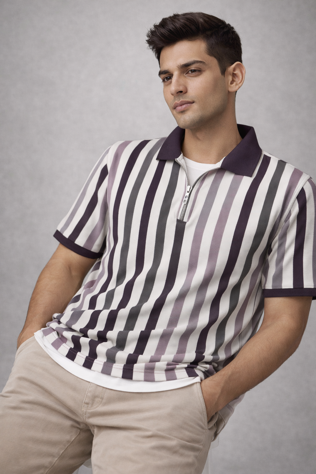 Mens half sleeve zipper t-shirt