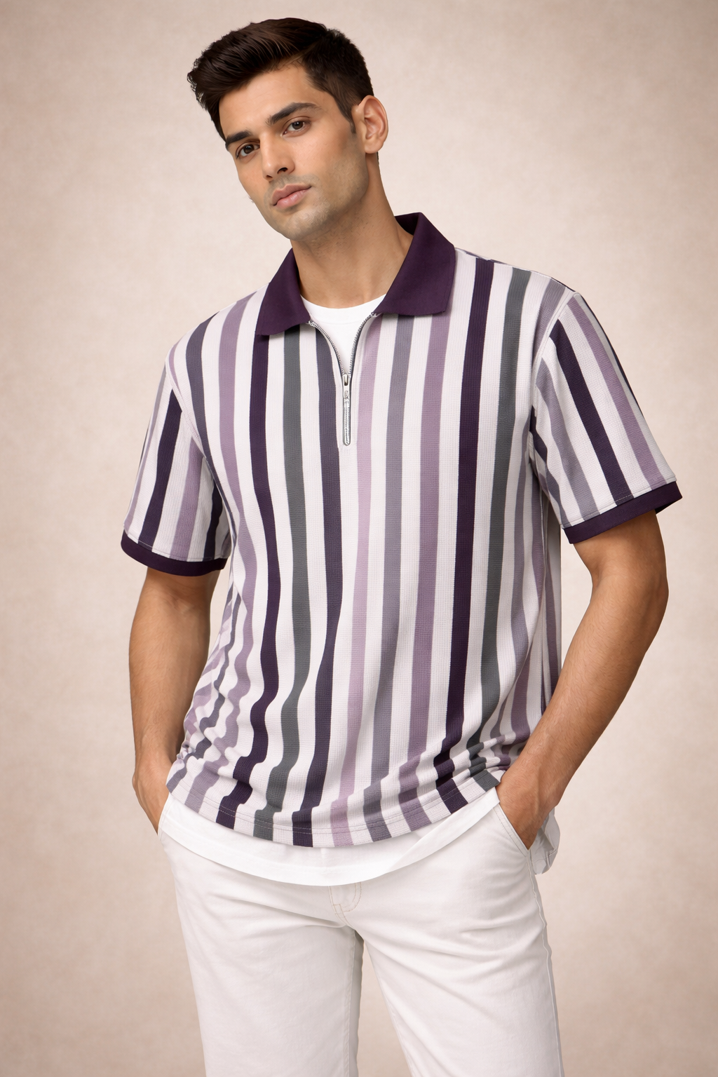 Mens half sleeve zipper t-shirt
