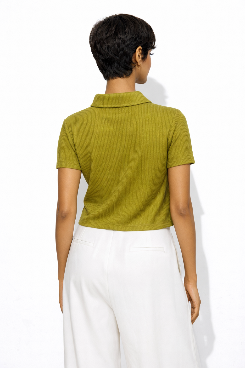 Women solid zipper crop  top