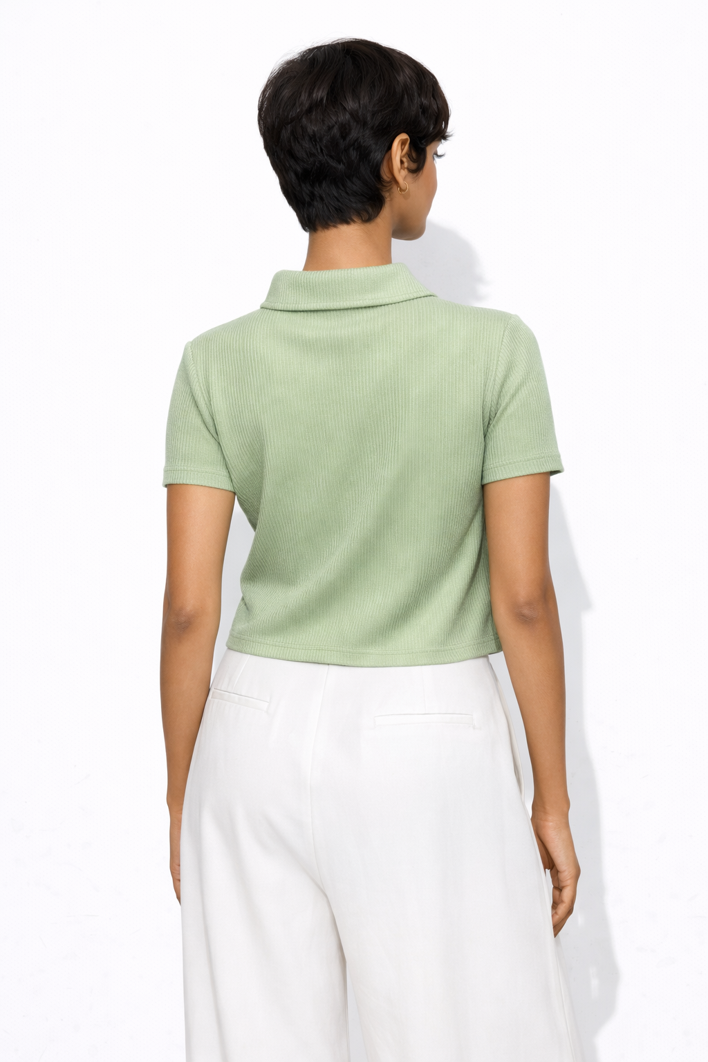Women solid zipper crop  top