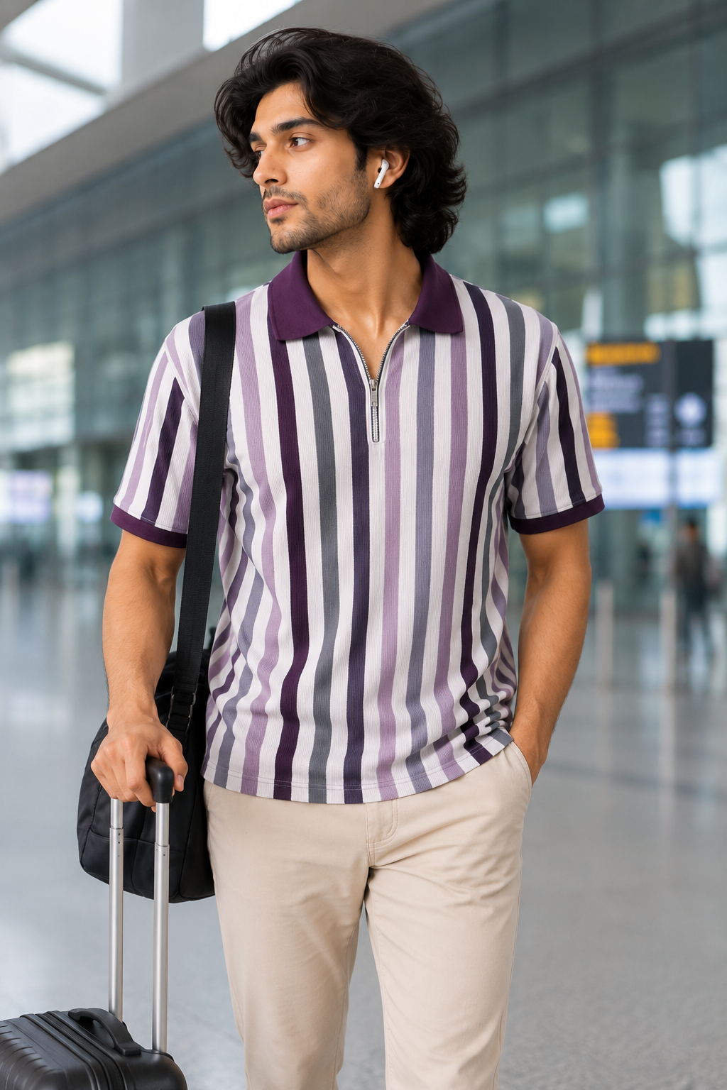 Mens half sleeve zipper t-shirt