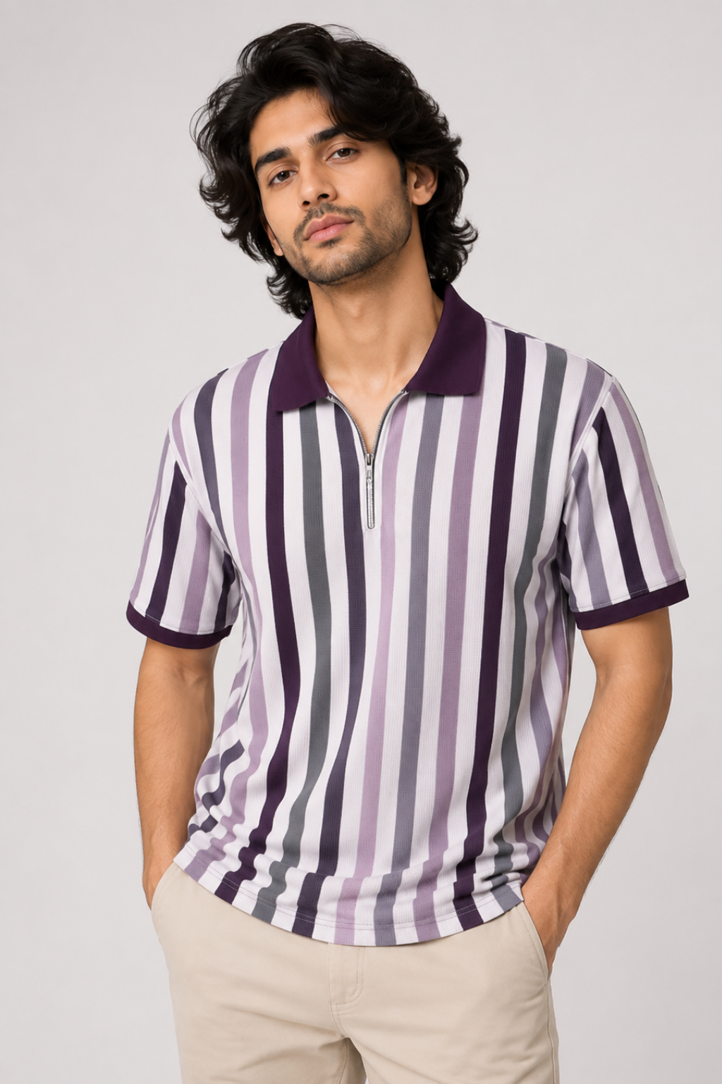 Mens half sleeve zipper t-shirt