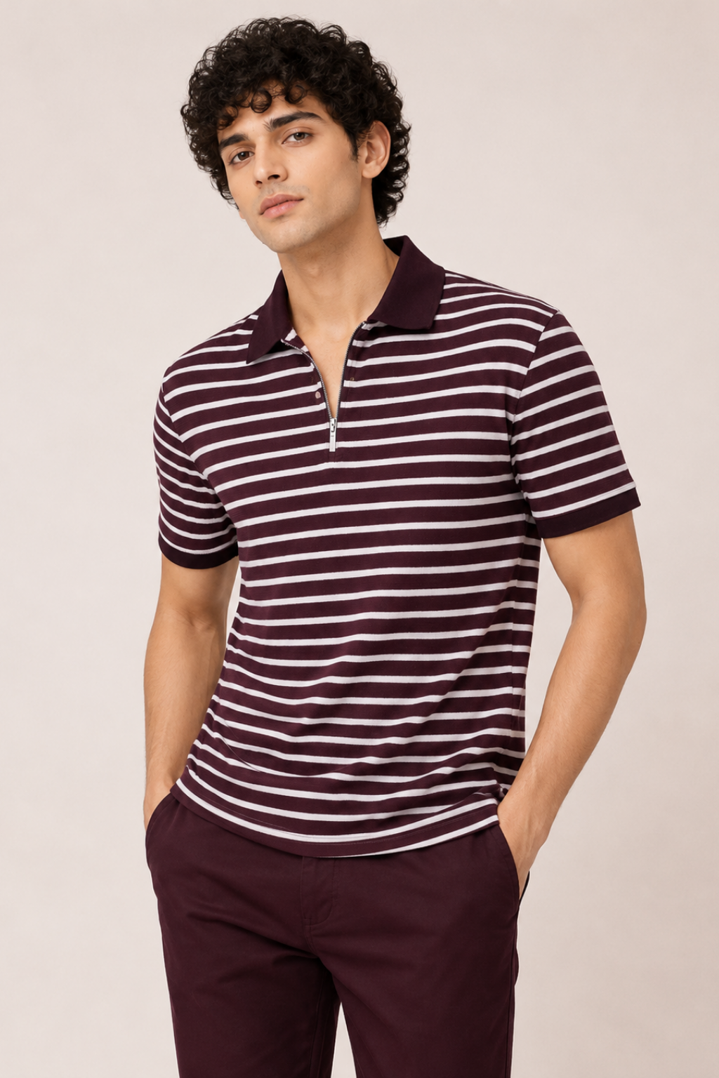 Mens half sleeve zipper t-shirt