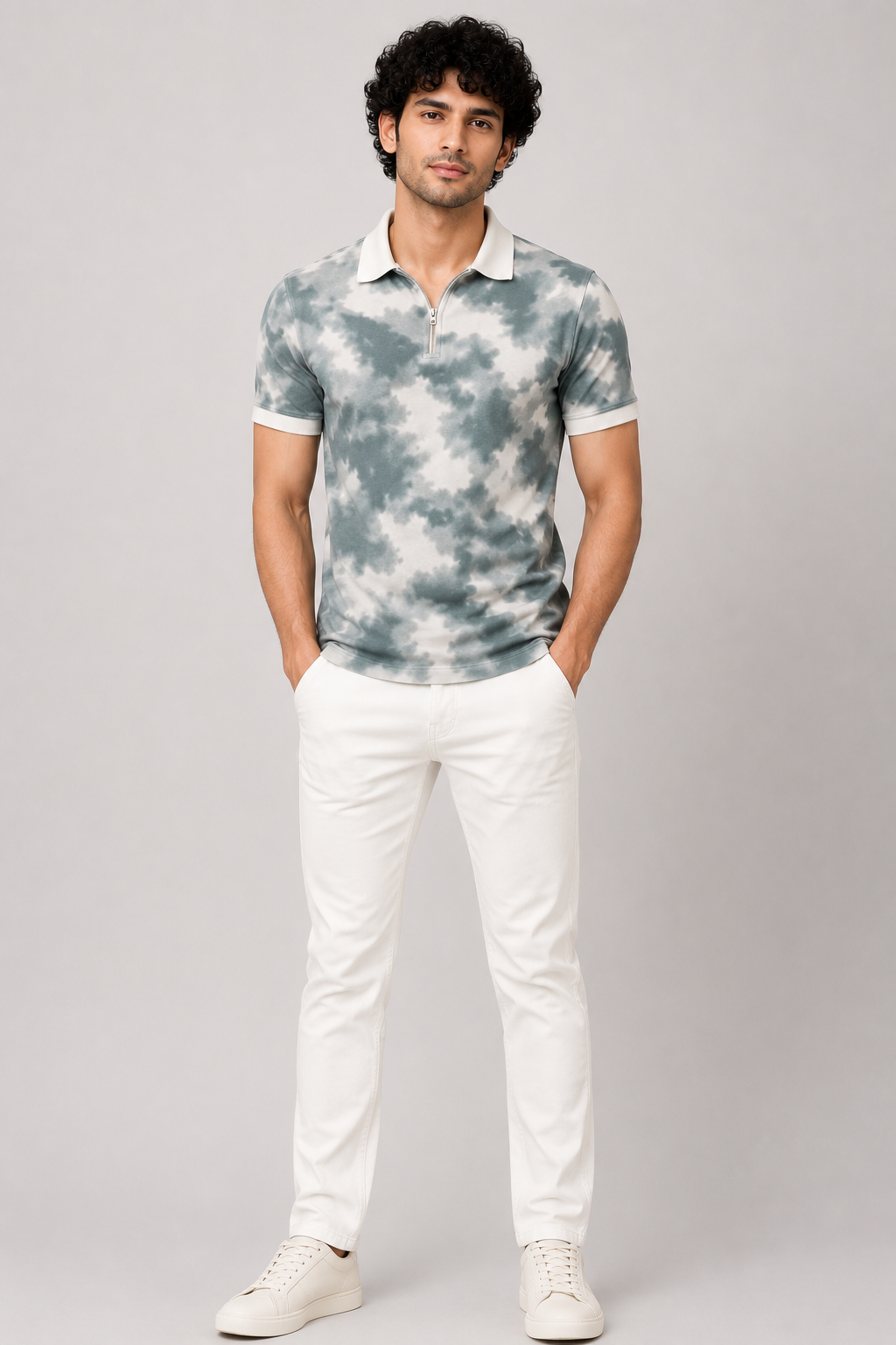 Mens half sleeve zipper t-shirt